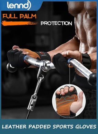Workout Gloves, Heavy Duty Cowhide Padded Weight Lifting Gloves with Wrist Support, Full Palm Protection & Silicone Grips Gym for Weightlifting, Deadlifts, Exercise - view 2